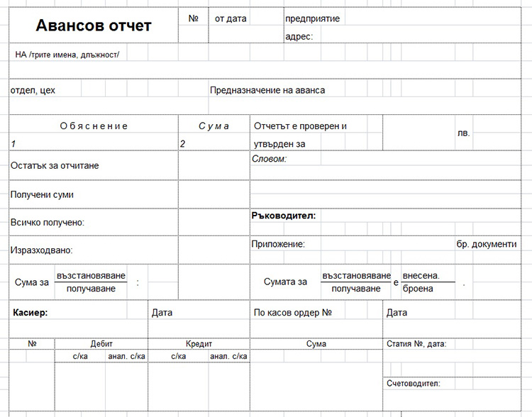 Avansov otcet s prihoden kasov order 01